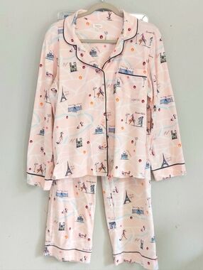 Bedhead Paris Themed Long Sleeve And Pants Pink Pajama Set Medium